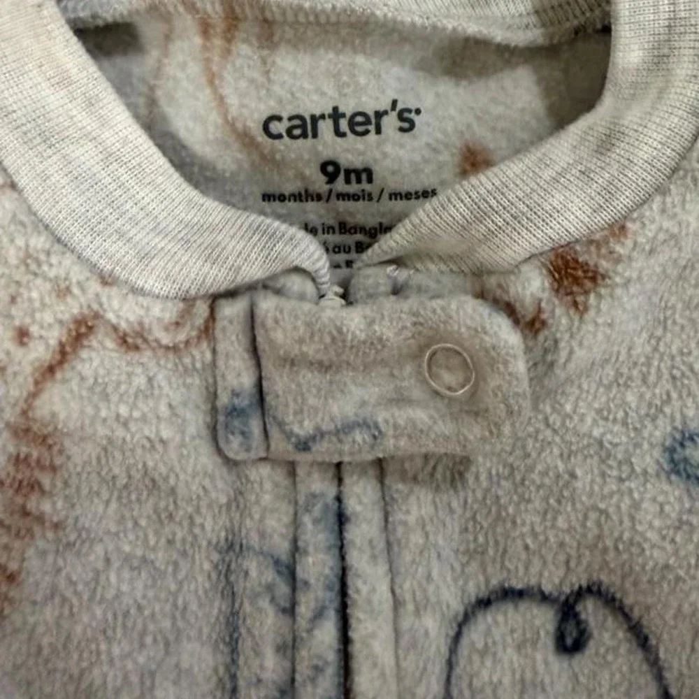 Carters Baby Boy Western Fleece Footed Sleeper 9M Gray Cowboy Print Pajamas